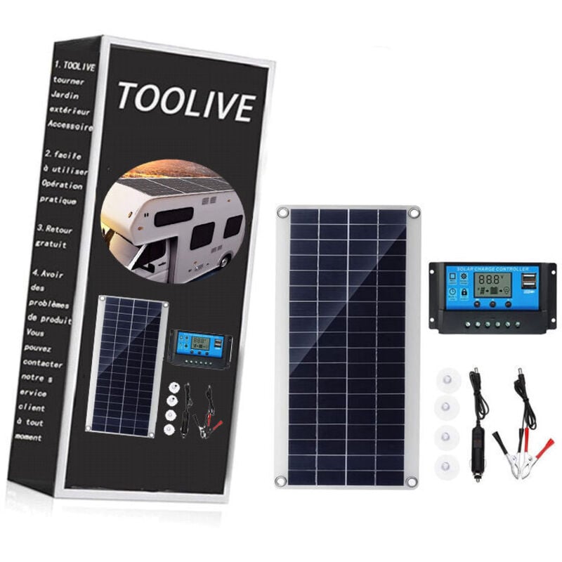 Kit panneau solaire 25W 12V avec régulateur de charge 20A, idéal camping-car, yacht, jardin, éclairage extérieur.