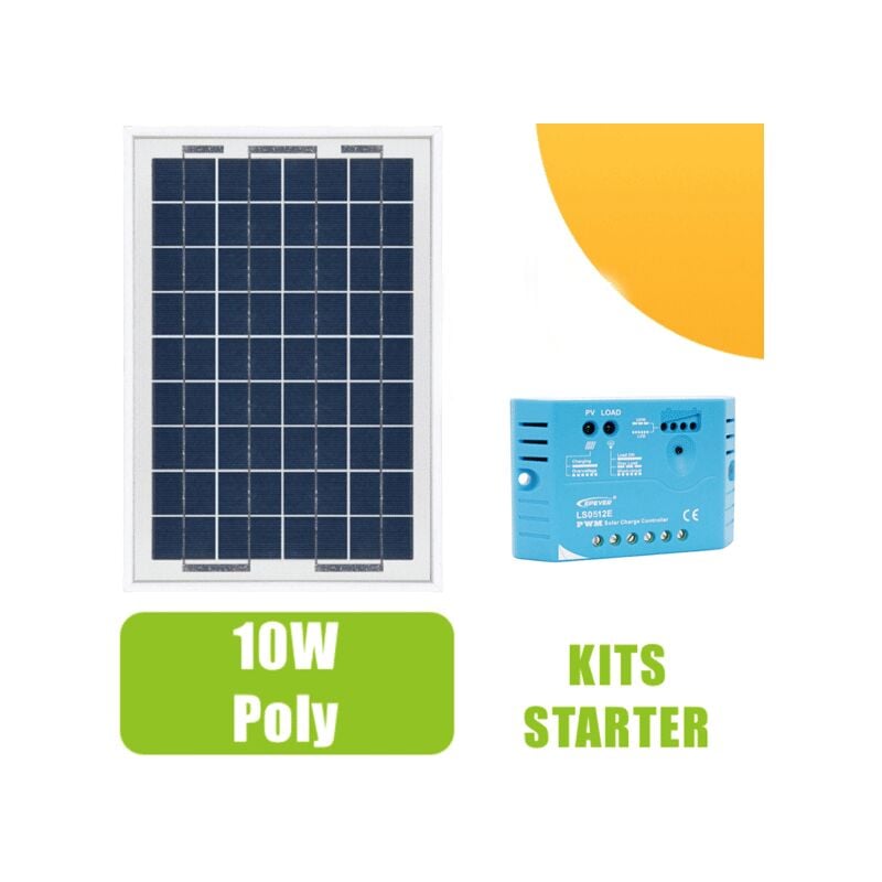 Kit panneau solaire polycristallin 10W 12V et régulateur 5A