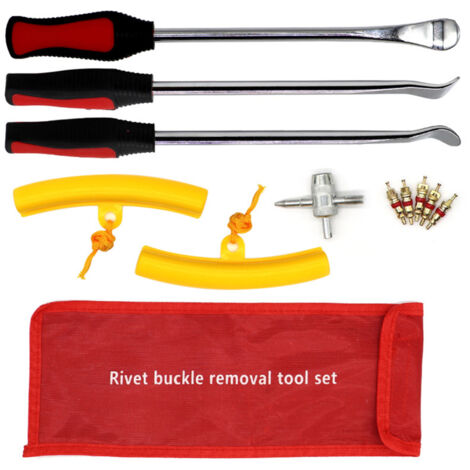 Kit para cambiar neumáticos de bicicleta y motocicleta, herramienta para desmontar y reparar neumáticos con protectores de llanta y núcleos de válvula.