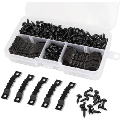 Kit para colgar cuadros que incluye 100 ganchos de doble orificio y 200 tornillos de fijación para marcos, relojes y expositores de arte (negro).
