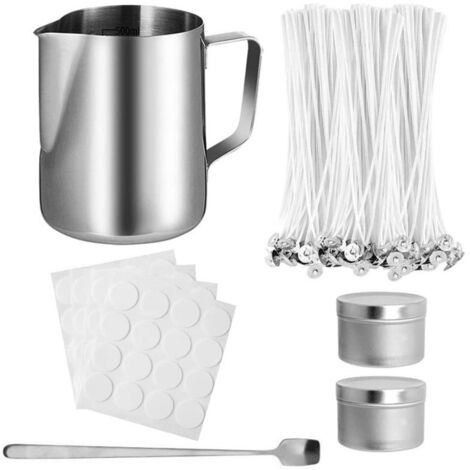 Kit para hacer velas caseras con frascos para velas, mechas, adhesivos, soporte para mechas, latas para velas y cuchara. Ideal para adultos y principiantes.