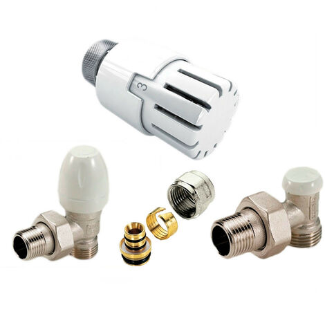 Kit para Radiador Cabezal Termostático, Detentor, Válvula y Adaptador para Multicapa 16 -1/2" - Tiemme