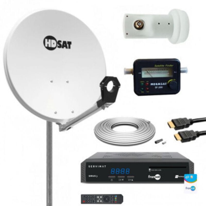 Pack Parabole Satelitte acier 65cm + Récepteur FRANSAT + LNB Single + Câble Coaxial 20m