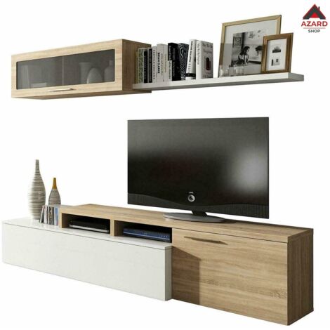 KIT PARETE ATTREZZATA MOBILE BASSO TV CM.200X41X44 ROVERE SOGGIORNO VETRINETTA
