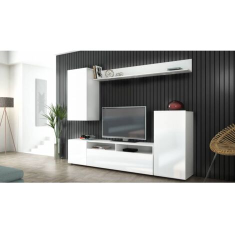 Set di mobili da bagno a parete living bridge 210x37x170 cm – Colore bianco e lucido – Mobile con mensolone e 2 vani porta TV