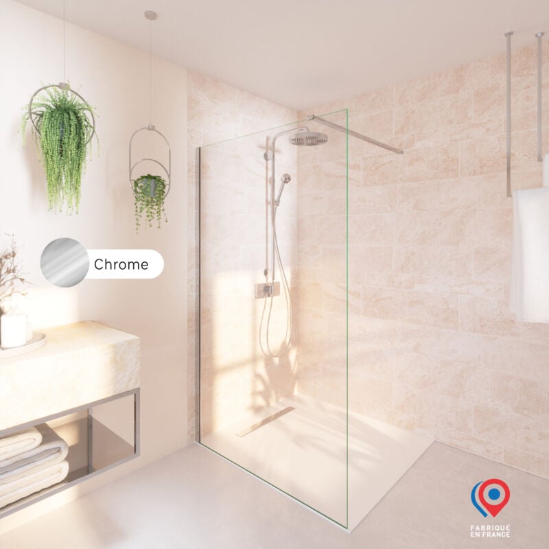 Kit Paroi de douche transparente + Rail chromé - Baléares - H.198 x L.70 cm - Fabrication Française Aurys normandie