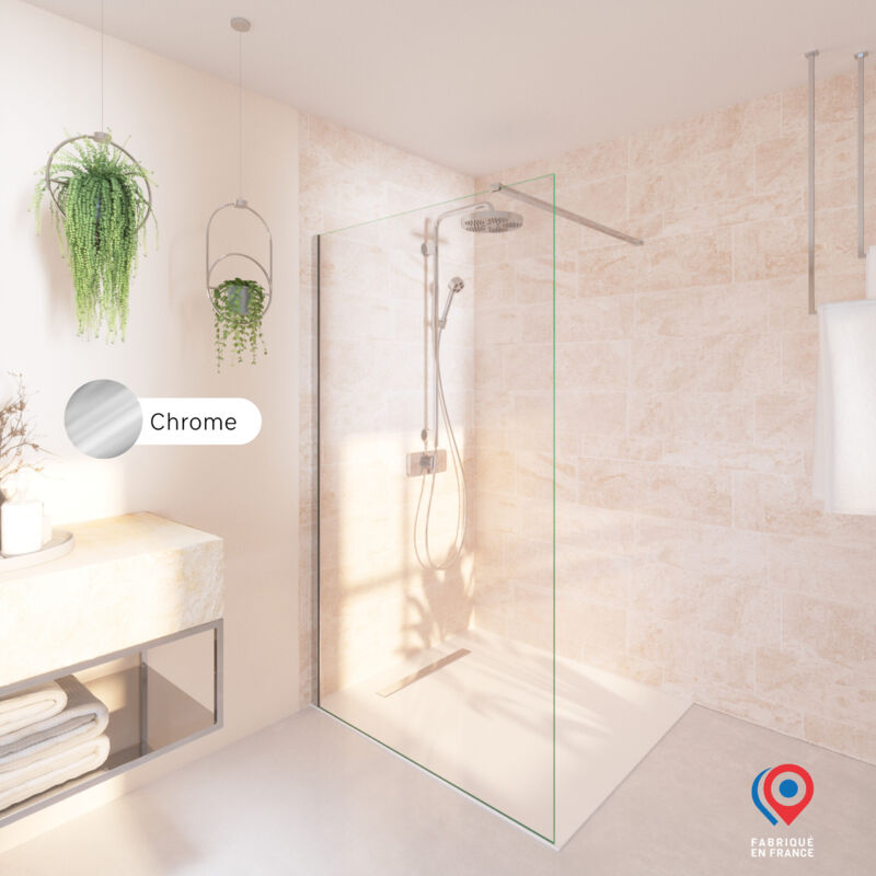Kit Paroi de douche transparente + Rail chromé - Baléares - H.198 x L.90 cm - Fabrication Française Aurys normandie