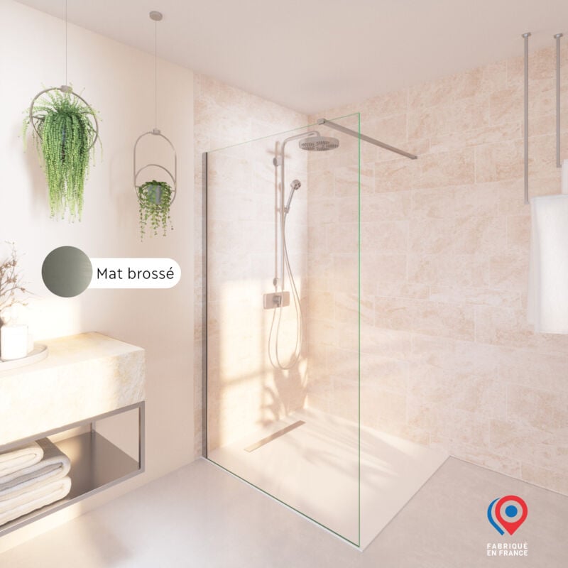 Kit Paroi de douche transparente + Rail Mat brossé - Baléares - H.198 x L.70 cm - Fabrication Française Aurys normandie