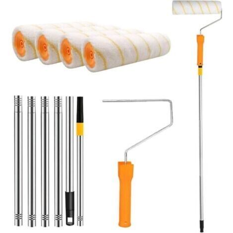 Kit Peinture Rouleau Pinceau, Rouleau de Peinture avec Manche Télescopique 30-180cm, 4 Rouleaux de Rechange, Pinceau Mural pour Murs et Plafonds
