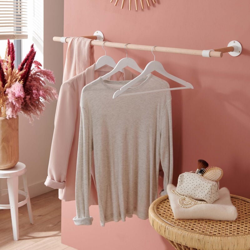 Penderie murale bois et métal L100 cm Blanc alma