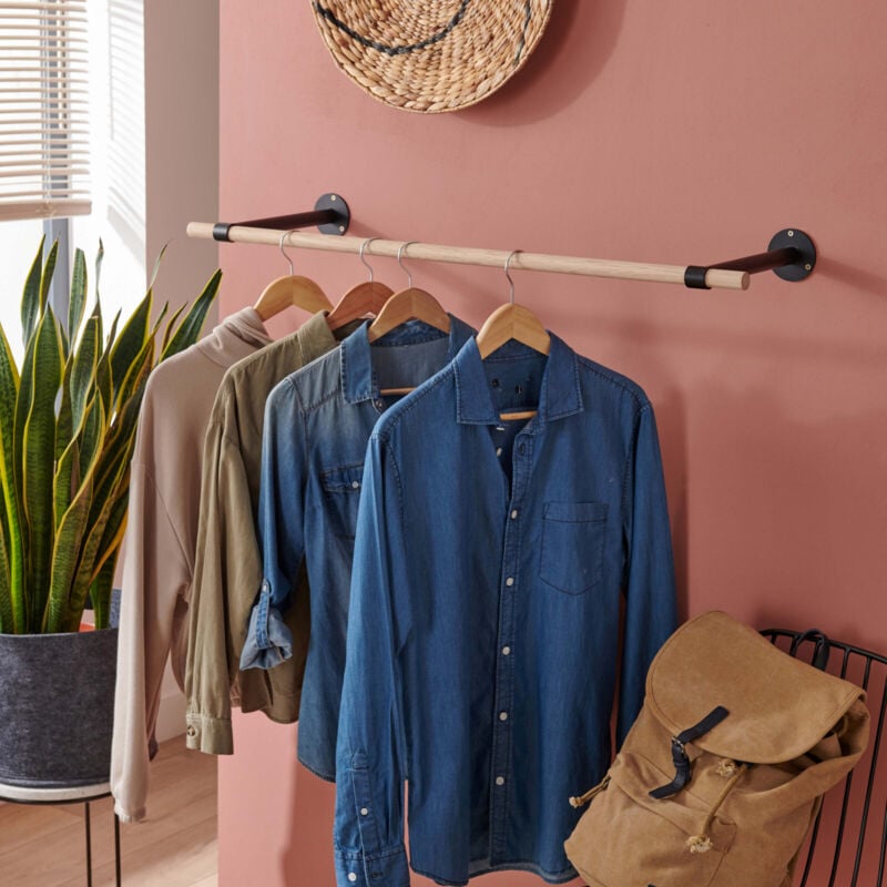 Penderie murale bois et métal L100 cm Noir lola