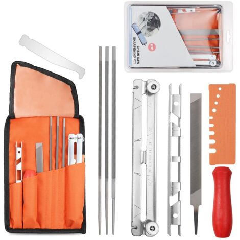 Kit per affilatura catene, affilatrice per motosega da 10 pezzi, kit portatile per affilatura catene per motosega con lima piatta, manico, lime rotonde e custodia per affilatura