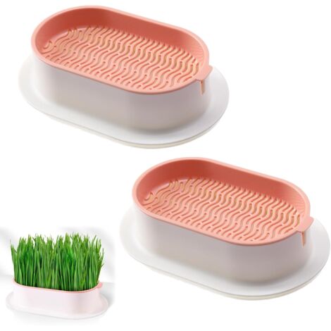 Kit per la coltivazione di erba gatta - Vassoio per fioriera idroponica in plastica con vassoio per giardino, casa, ufficio, 2 pezzi