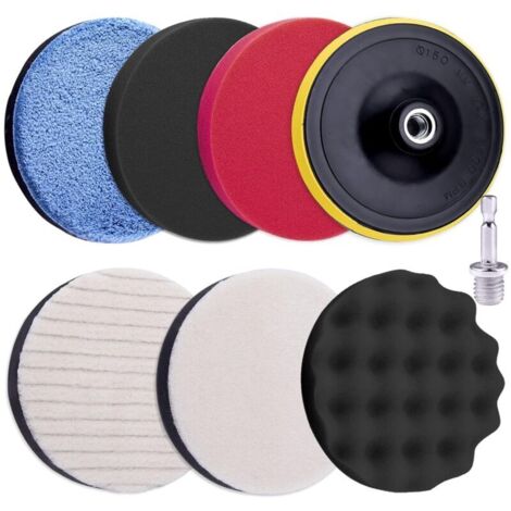 Kit per la lucidatura dell'auto, comprensivo di 8 tamponi lucidanti, una spugna lucidante da 125 mm, una spugna in schiuma e un accessorio per la lucidatura con adattatore per trapano M14.