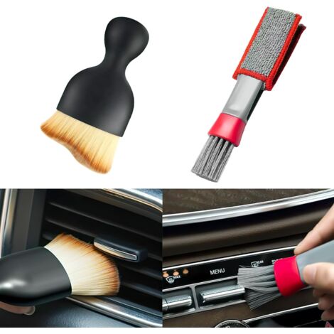 Kit per la pulizia degli interni dell'auto, spazzole per la pulizia dell'auto, spazzola per la cura dell'auto - Spazzole per la cura dei sedili, del cruscotto e delle prese d'aria (2 pezzi)
