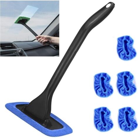 Kit per la pulizia dei vetri dell'auto con flacone spray - Strumento per la pulizia dei vetri dell'auto con manico rimovibile e 5 panni in microfibra riutilizzabili - Pulitore portatile per