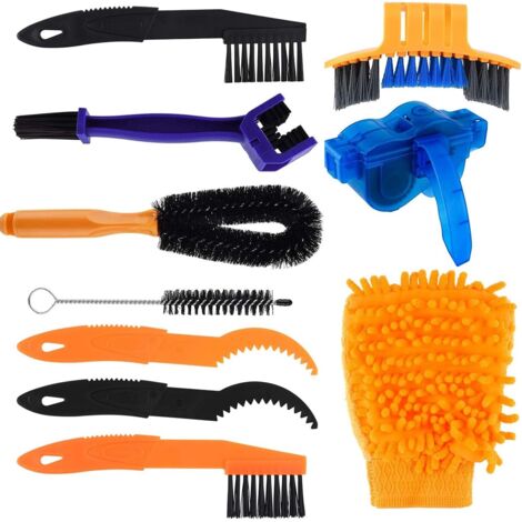 Kit per la pulizia della bicicletta, 10 pezzi di utensili per la pulizia della bicicletta, kit completo per la pulizia della bicicletta per catena/pneumatico/pignone/ruota/macchie