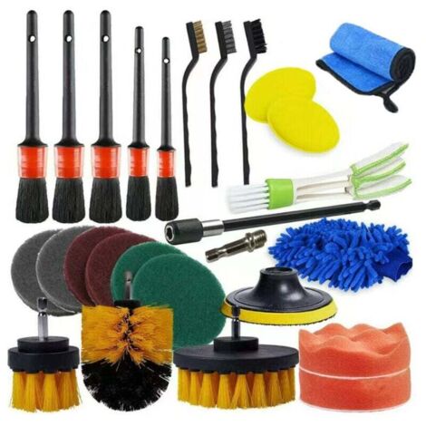 Kit per la pulizia dell'auto - Kit per la cura degli interni e degli esterni dell'auto da 27 pezzi - Set per il lavaggio dell'auto con spazzole, spugne lucidanti, gel detergente e altro ancora