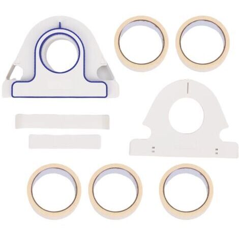 Kit per l'applicazione del nastro adesivo da pittore, comprensivo di dispenser e 5 rotoli di nastro bianco da 25 mm per decorazioni.