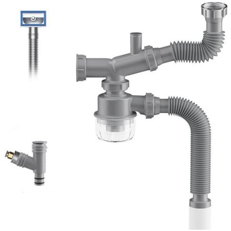 Kit per lo smaltimento dei rifiuti, sifone a P da 1 1/2" per lavello da cucina, salvaspazio, visibile, anti-intasamento, a prova di odore, facile da pulire, doppio scarico per lavello