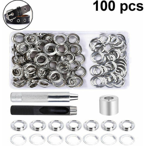 Kit per occhielli, set di pinze per occhielli, rondella da 12 mm, occhielli e 100 set di occhielli con scatola portaoggetti per teloni in pelle, tende in tessuto e coperture per piscine.