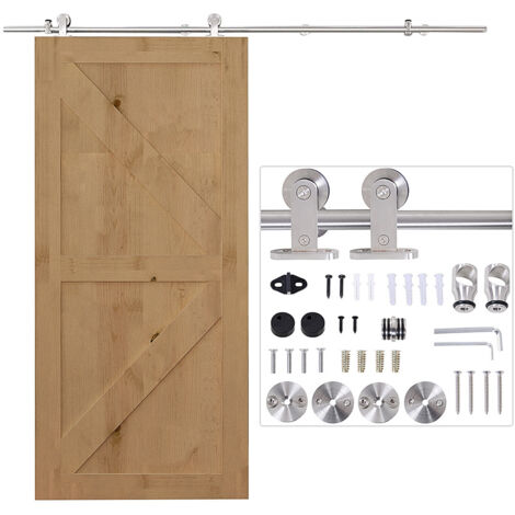 Kit per porta scorrevole in legno con binari in acciaio inox a funzionamento fluido, sistema di binari per porta singola da 2000 mm
