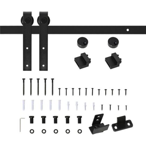 KIT PER PORTA SCORREVOLE IN LEGNO CON BINARIO 200CM E PORTATA 20KG. NERO