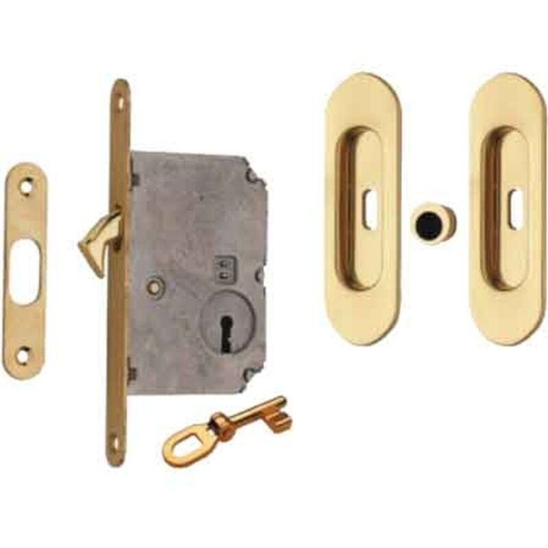KIT PER PORTE SCORREVOLI CON CHIAVE E NICCHIA OVALE E50 - Ottone lucido