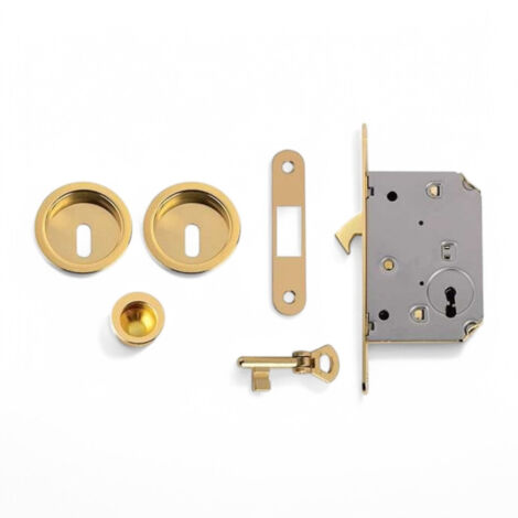 Kit per porte scorrevoli in ottone lucido con serratura a gancio e accessori completa installazione sicura -  Ottone lucido