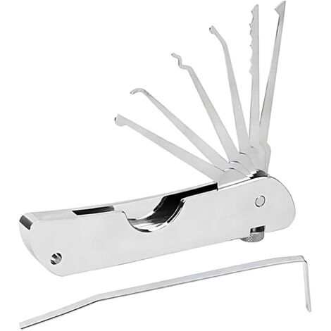 Kit per scassinare le serrature 7in1, strumento pieghevole portatile, strumenti per la riparazione delle serrature in acciaio inossidabile con gancio singolo, multiutensile con apertura rapida sicura