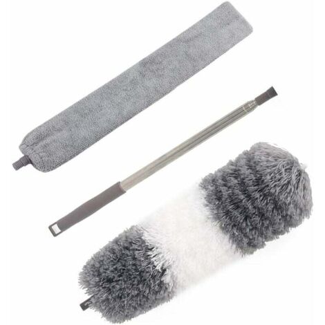 Kit per spolverare ad alta portata, include spolverino in microfibra pieghevole, spazzola di pulizia staccabile e asta di prolunga in acciaio inossidabile da 30-100", per ventilatore da soffitto