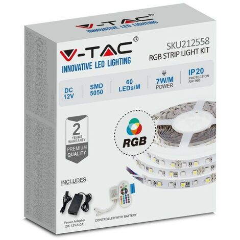 V-TAC VT-5050 60 Kit strip led WiFi striscia flessibile neon flex RGB IP68  smart app alexa e google con telecomando 5MT - 3005