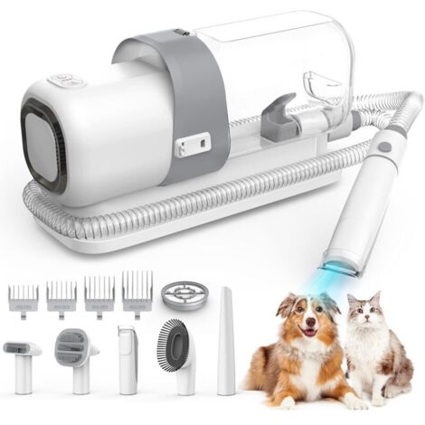 Kit per toelettatura animali e aspirazione con aspirapolvere, tosatrice professionale per cani e gatti a pelo lungo, 5 strumenti per toelettatura, tosatrice per cani con aspirapolvere (2,3 litri)