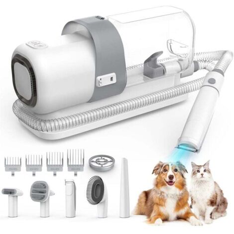 Kit per toelettatura animali e aspirazione con aspirapolvere, tosatrice professionale per cani e gatti a pelo lungo, 5 strumenti per toelettatura, tosatrice per cani con aspirapolvere (2,3 litri)