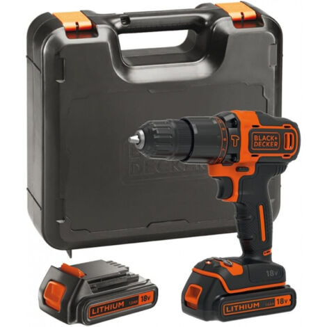 Kit Perceuse-visseuse à percussion Black+Decker avec 2 batteries et accessoires BDCHD 18 S 2KA