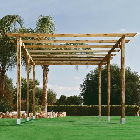 CATRAL KIT PÉRGOLA MADERA 4X3.6X2.4 M + POSTES 9X9 NORTENE