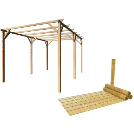 Kit pergola pergolato legno 3x6 mt copertura 2 pz arella mezza canna bambù 726bea