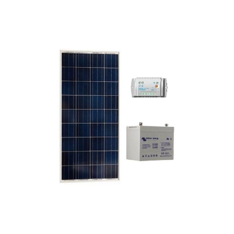 Kit solaire site isole 100Wc 60AH Polycristallin - 12V (Capacité Batterie : Kit avec 1 batterie Gel 90 Ah)