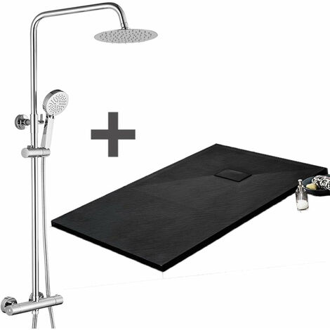 Kit Piatto doccia ultrasottile 90 x 130 cm PIATTO Nero + Colonna doccia termostatica Finitura cromata