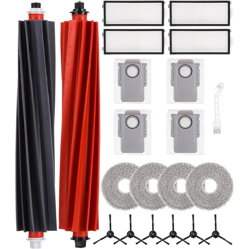 Kit Pièces d'rechange Compatible pour Roborock Q Revo master/Q Revo Slim,1 Paire de Brosses Principales, 4 Filtres, 4 Sacs à Poussière, 4 Chiffons, 6