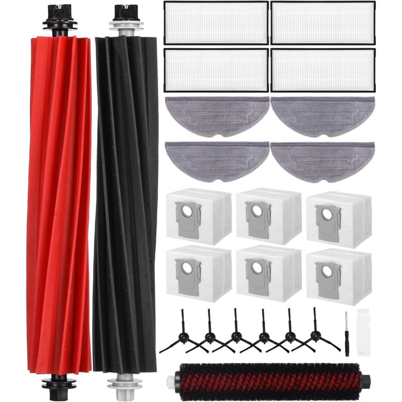 Kit Pièces d'rechange Compatible pour Roborock S8 Pro Ultra,1 jeu de Brosses Principales, 1 Brosse de Nettoyage, 6 Sacs à Poussière, 4 Filtres, 4