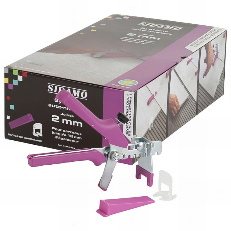 Kit pince + 150 cales + 150 croisillons 2 mm auto-nivelants de 3 à 12 mm