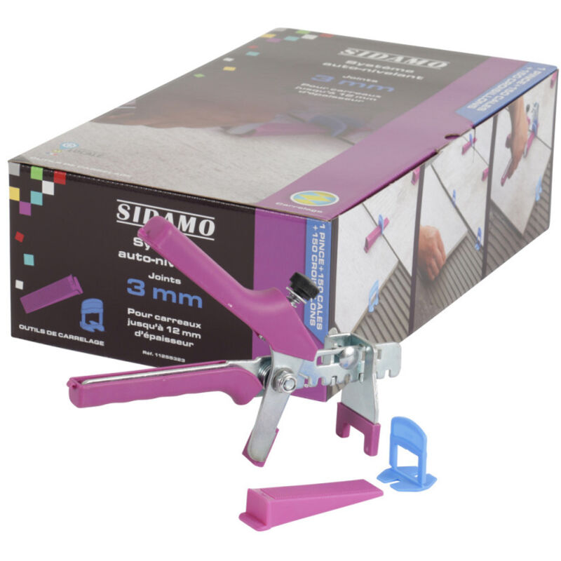 Kit 150 croisillons auto-nivelants 3mm ht 3-12mm avec 150 cales et pince Sidamo