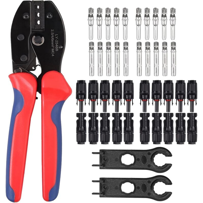 Laoa - Kit Pince à Sertir Panneau Solaire pour Connecteurs Photovoltaques avec 10 Paires de Connecteurs Males/Femelles et Matrices pour Sections pv