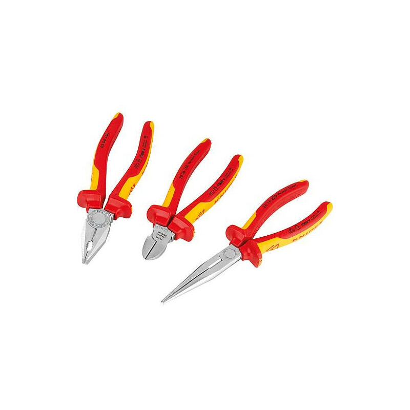 Kit Pince Knipex 3 pieces constitué d'une pince coupante diagonale, pince a becs demi-ronds et pince univ.