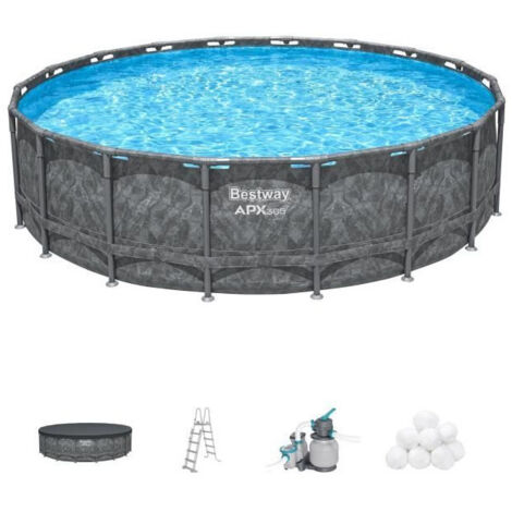 Kit Piscina fuera ground tubular BESTWAY - APX 365™ - 549 x 132 cm - Redonda (Filtro de arena, 250 g polysphere, escalera, funda)