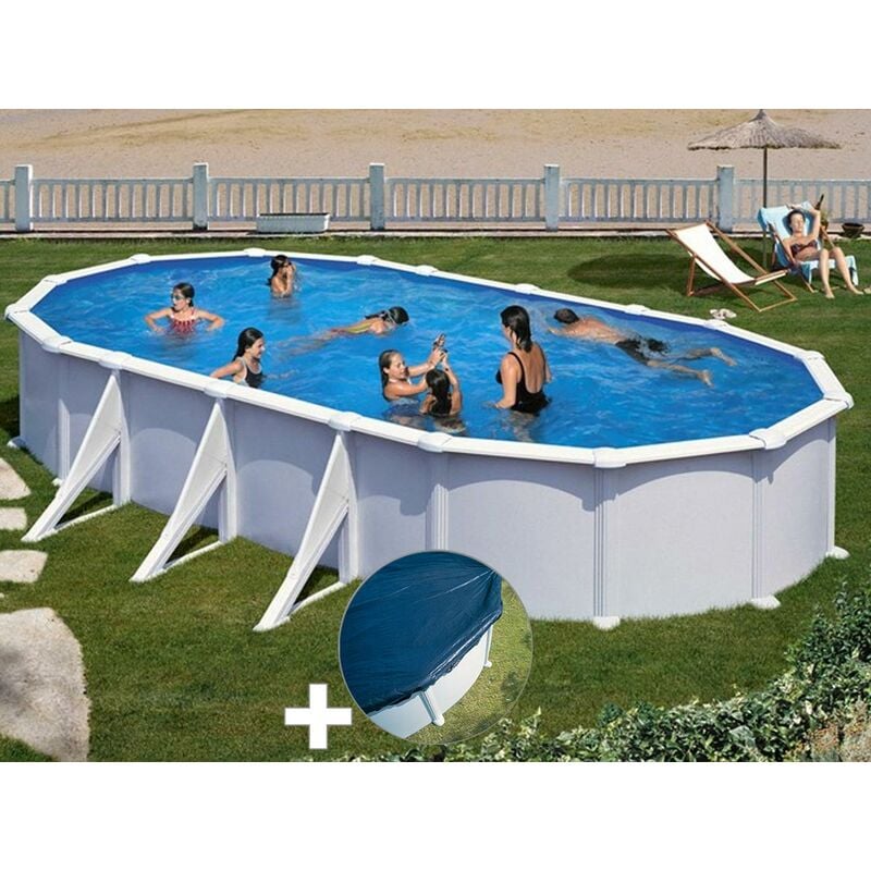 Kit piscine acier blanc GRÉ Atlantis ovale 8,15 x 4,90 x 1,32 m + Bâche hiver - Blanc