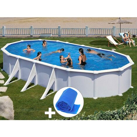 Kit piscine acier blanc Gré Atlantis ovale 9,20 x 5,05 x 1,32 m + Bâche à bulles
