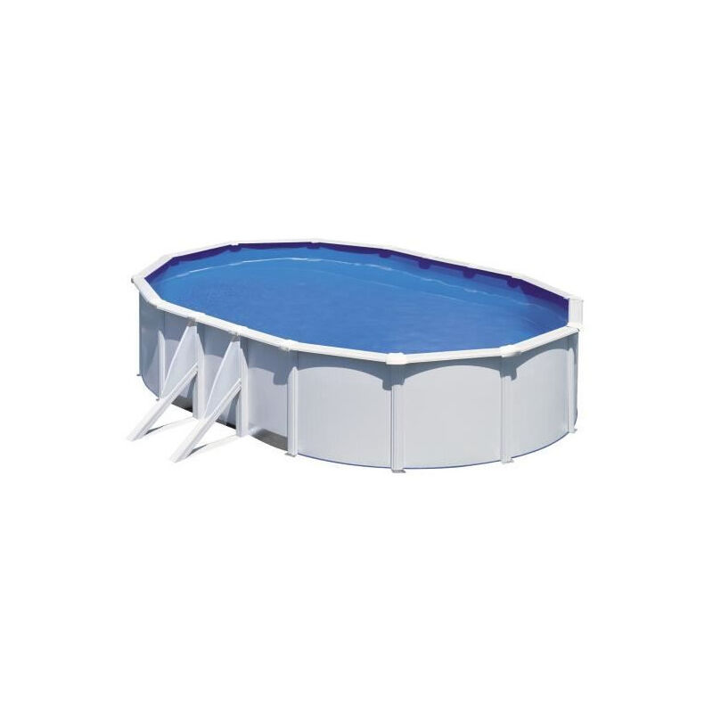 GRE - Piscine hors sol ovale blanche Fidji - 5,27 x 3,27 x 1,22 m - Filtre a sable et échelle inclus