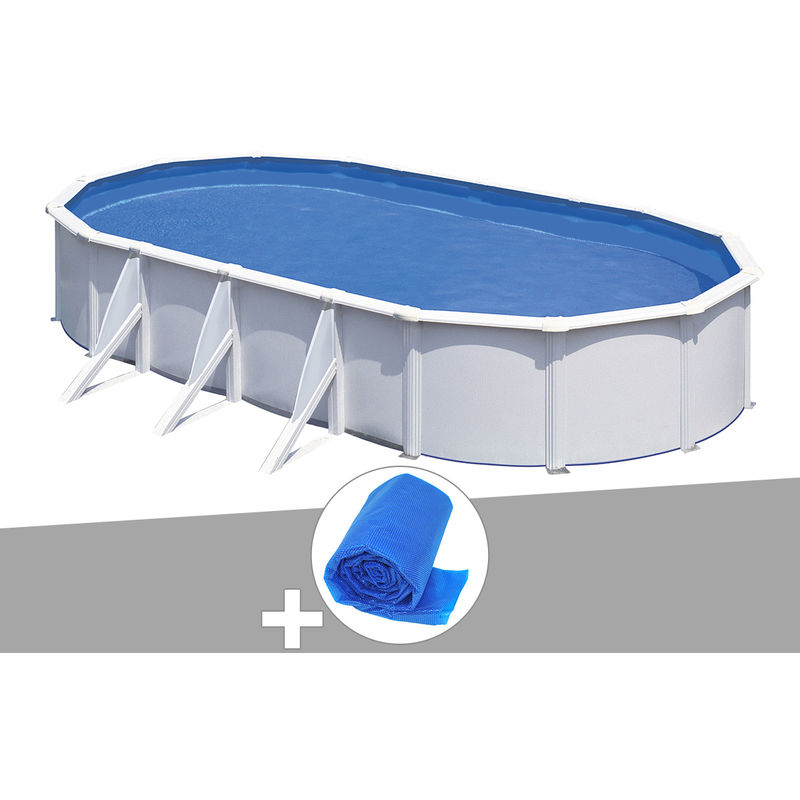 Kit piscine acier blanc Gré Fidji ovale 7,44 x 3,99 x 1,22 m + Bâche à bulles